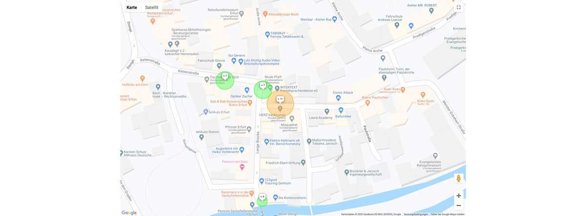 Sensordaten auf Kartenansicht Quartier Lange Brücke